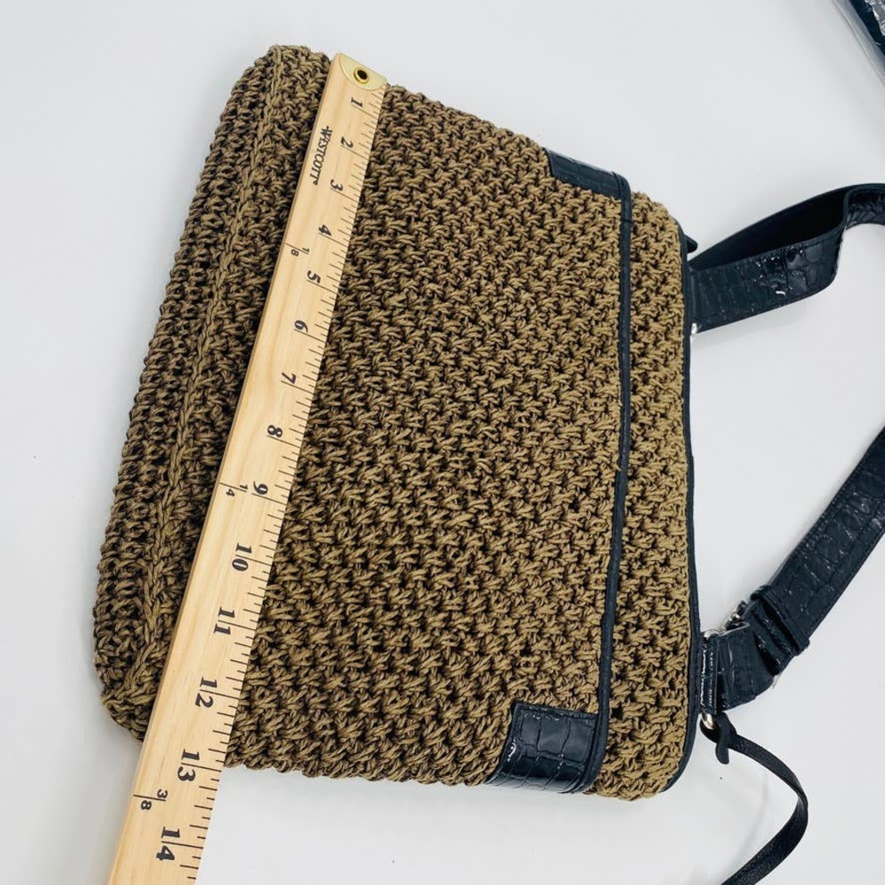 Brighton Brown Black Woven Straw and Leather Messenger Shoulder Bag - Picture 6 of 11